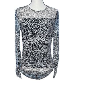 DKNY Womens Sheer Long Sleeve Animal Print  Top New With Tag Small Gathered Side